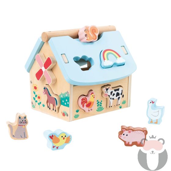 Lelin Toys Дървена ферма-сортер, с дървени животни