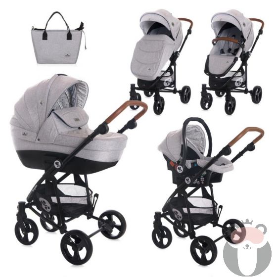 Lorelli Детска количка CRYSTA + чанта 3в1, Opaline Grey