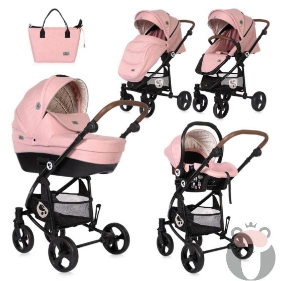 Lorelli Детска количка CRYSTA + чанта 3в1, Blossom Pink