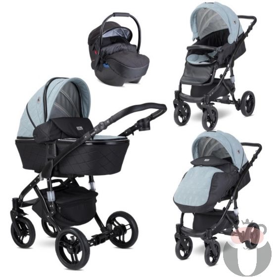 Lorelli Детска комбинирана количка RIMINI Premium, Silver Blue Stars
