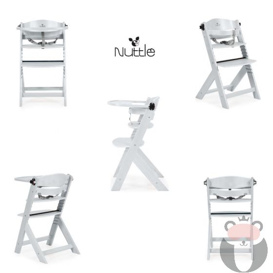 Cangaroo Детски дървен стол за хранене 2В1 NUTTLE, Бял