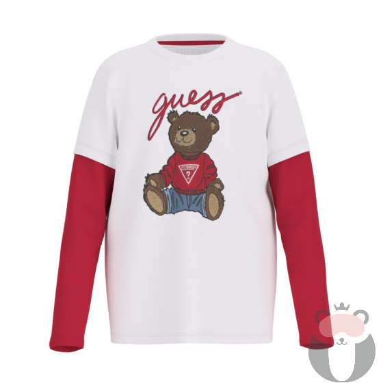 Guess Bear Комбинирана детска блуза с дълъг ръкав за момче PURE WHITE
