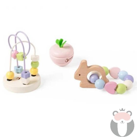 Classic World Бебешки дървен комплект от сортери и дрънкалки в пастелни цветове
