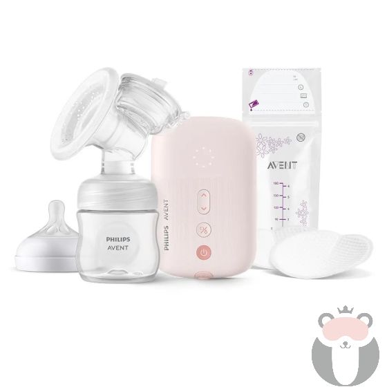 Philips AVENT Единична електрическа помпа Natural Motion SCF39531 Advanced с 1 бр. полипропиленово шише от 125 мл с биберон Natural Response 0м+, 5 бр. торбички за кърма и 4 бр. подплънки