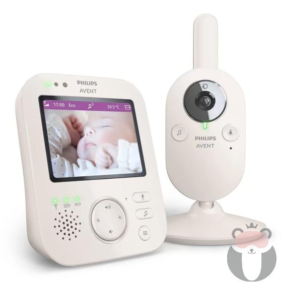 Philips AVENT Дигитален видео бебефон Premium SCD89126 с 3,5-инчов цветен екран, нощно виждане, двустранна комуникация и термометър
