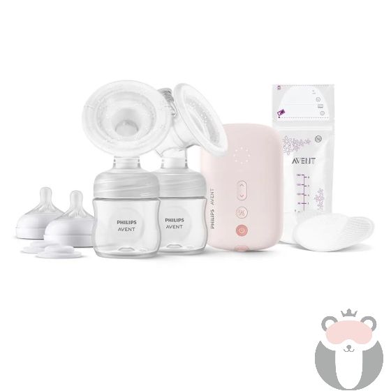 Philips AVENT Двойна електрическа помпа Natural Motion Advanced SCF39531 с 2 бр. полипропиленови шишета 125 мл с биберон Natural Response 0м+, 5 бр. торбички за кърма и 4 бр. подплънки