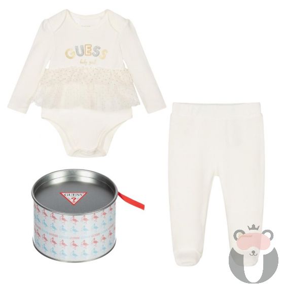 Guess Бебешки комплект за изписване - боди/рокля + ританки Salt White