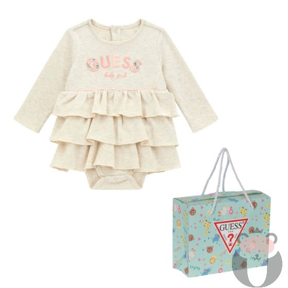 Guess Бебешка рокля за изписване LIGHT OATMEAL HEATHER