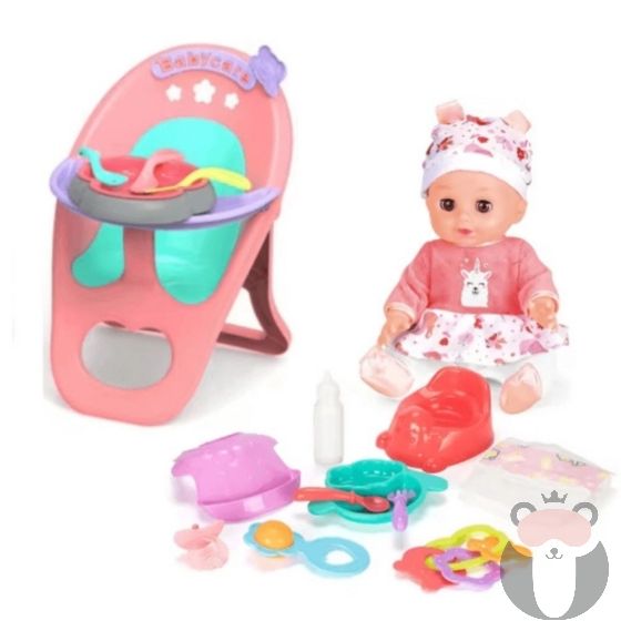 Кукла бебе Ava за деца със столче за хранене и аксесоари PAT48854