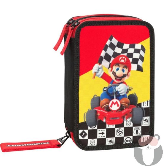 Super Mario Ученически несесер Mariokart Red със съдържание и 3 отделения