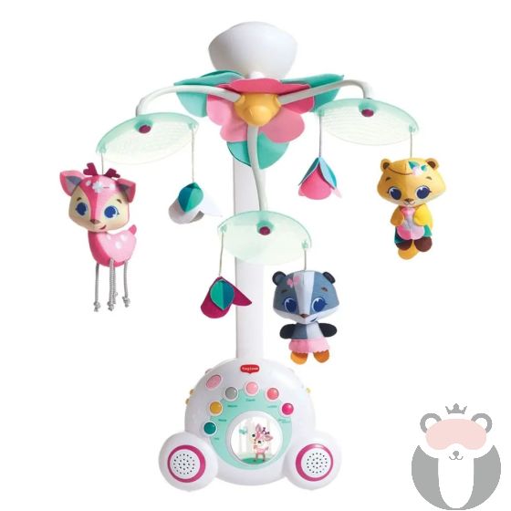 TINY LOVE 2-в-1 Музикална въртележка Soothe n Groove Tiny Princess - въртележка за бебешка кошара и преносима музикална кутия, 0м+