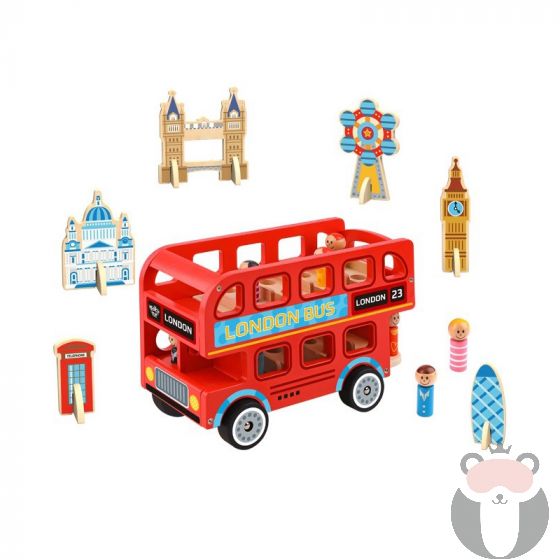 Дървена играчка Лондонски автобус Tooky toy