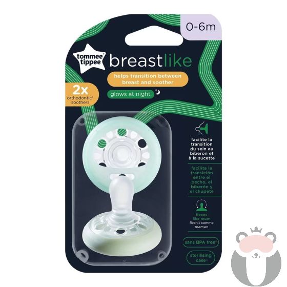 Tommee Tippee Ортодонтични залъгалки Breast-Like NIGHT 0-6м, 2броп