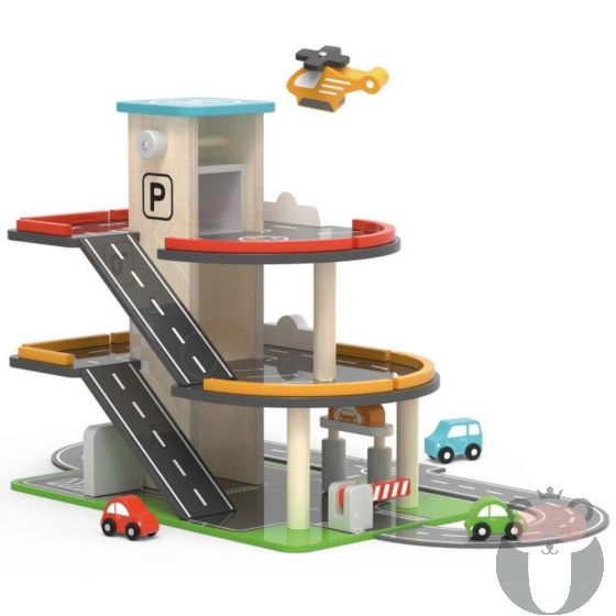 Viga Toys Дървен гараж на три нива за игра