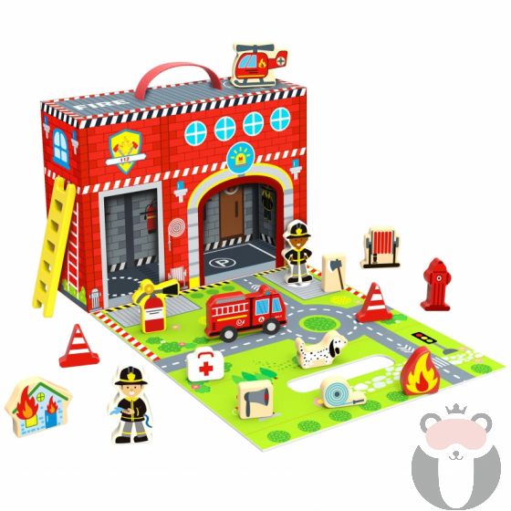 Комплект за игра Пожарна в куфарче  Tooky toy