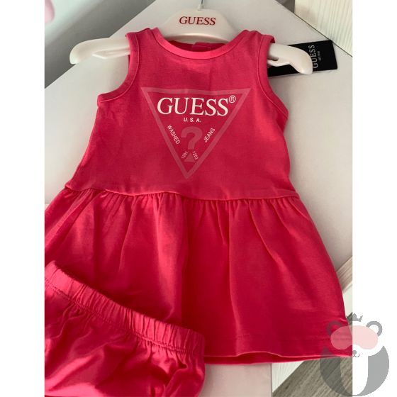 Guess бебешка рокля с лого Rouge Pink