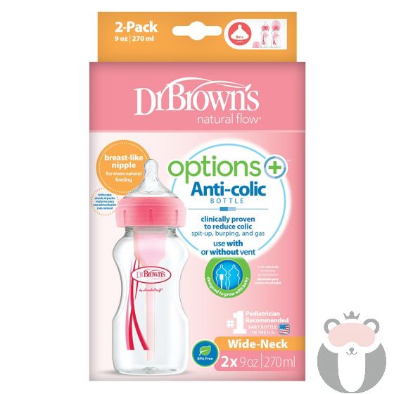 Комплект бебешки шишета Dr.Brown`s Wide-Neck Options+ 2 бр. 270мл Розов