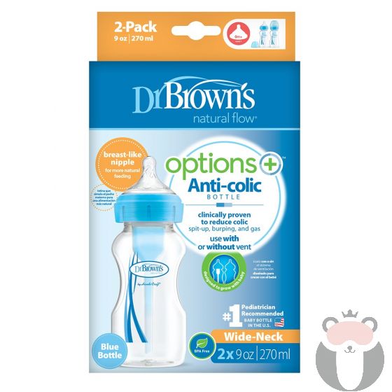 Комплект бебешки шишета Dr.Brown`s Wide-Neck Options+ 2 бр. 270мл Син