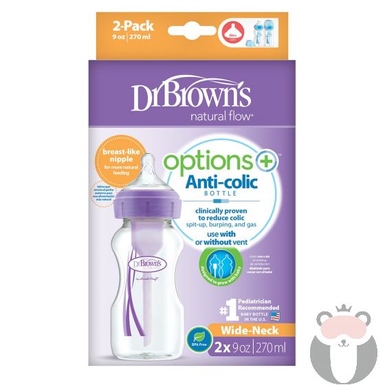 Комплект бебешки шишета Dr.Brown`s Wide-Neck Options+ 2 бр. 270мл  Лилаво