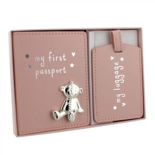 Widdop Button Corner Калъф за паспорт и табелка за багаж с посребрена декорация за момиче