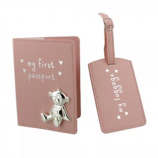 Widdop Button Corner Калъф за паспорт и табелка за багаж с посребрена декорация за момиче
