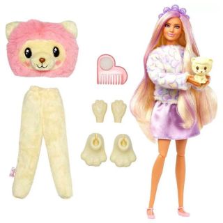 Кукла Mattel Barbie Cutie Reveal Cozy Cute Tees Series, с костюм на животинче и аксесоари, Лъвче