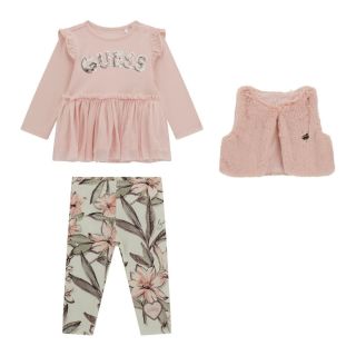 Guess Бебешки комплект за момиче 3 части PINK ROSES