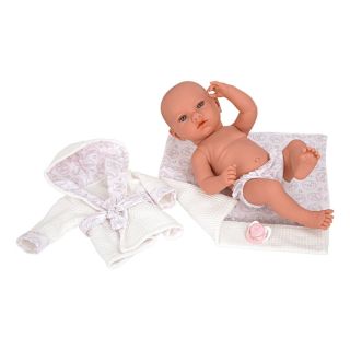 Arias Кукла-бебе Ария с аксесоари за след баня в бяло - 38 см