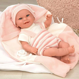 Arias Усмихната кукла-бебе Роса в розово с аксесоари - 35 см, реално тегло