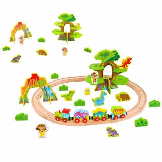 Джурасик парк - дървено влакче с релси и динозаври, 40 части, Tooky Toy