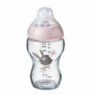 Tommee Tippee Стъклено шише за хранене EASI-VENT 0м+, 250 мл, розово 422706