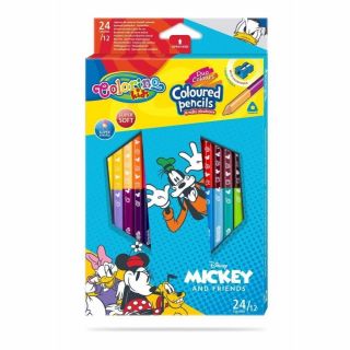 Colorino Двувърхи цветни моливи 12/24 цвята и острилка Mickey Mouse & Friends Disney 