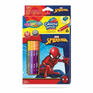 Colorino Двувърхи цветни моливи 12/24 цвята и острилка Spiderman Disney 