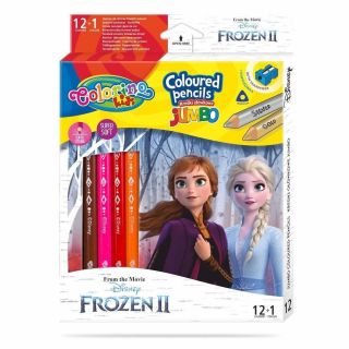 Colorino Цветни моливи JUMBO 12 +1 цвята и острилка Frozen Disney