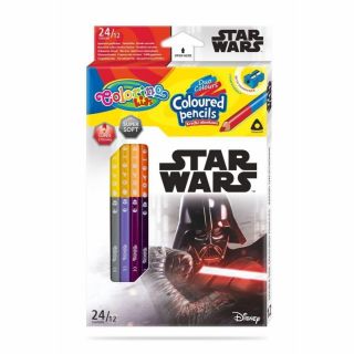 Colorino Двувърхи цветни моливи 12/24 цвята и острилка Star Wars Disney 