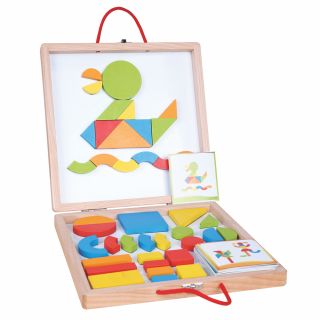 Дървени магнитни форми и цветове в куфар, Lelin Toys