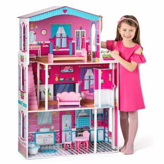 Дървена къща с обзавеждане и асансьор, Мирабела, за кукли тип 