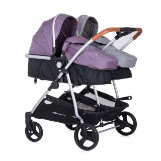 Chipolino Детска количка за близнаци, Дуо смарт, антрацит/люляк