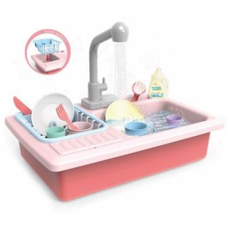 Детска мивка с течаща вода  с аксесоари, 12 части, Розова