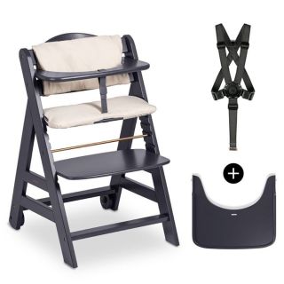 Hauck  Дървен стол за хранене Beta+, с колелца и табла за хранене, Dark Gray