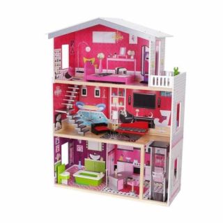 Moni Детска дървена къща за кукли с обзавеждане и асансьор ISABELLA 4118