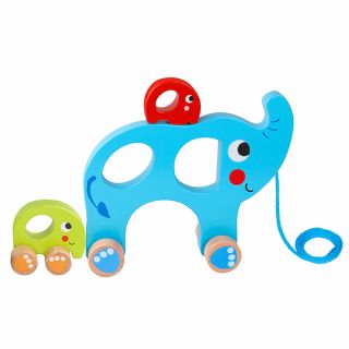Дървена играчка за дърпане Семейство слончета, Tooky Toy