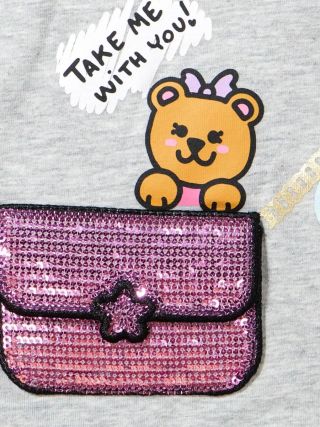 Guess Ефектна тениска Bear с 3D чанта с пайети Take me with you