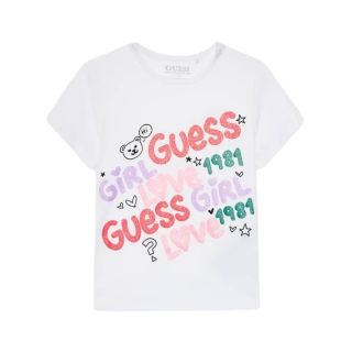 Guess Детска тениска за момиче Love Guess Pure White