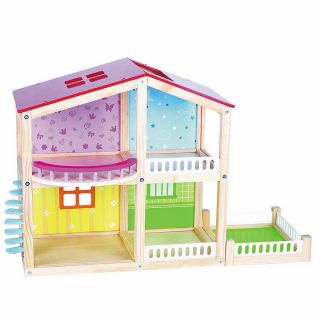 Дървена двуетажна къща за кукли, Фантазия, Lelin Toys