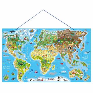 Магнитна карта на света, пъзел с магнитни части и игра, 2 в 1