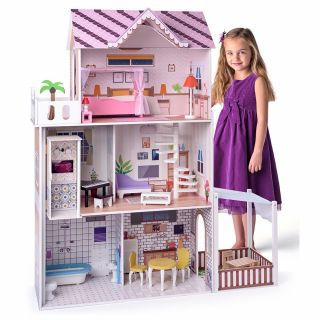 Дървена къща за кукли с обзавеждане и асансьор, Малибу