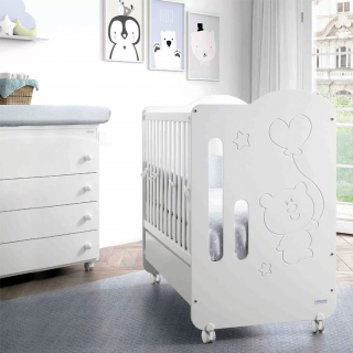 MICUNA Комплект Детско легло-кошара Globito 60/120 см + Скрин с четири чекмеджета, вана и повивалник + Чекмедже за легло
