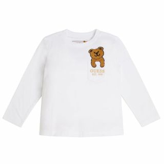 Guess Детска блузка с дълъг ръкав Hello Bear / White