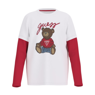 Guess Bear Комбинирана детска блуза с дълъг ръкав за момче PURE WHITE